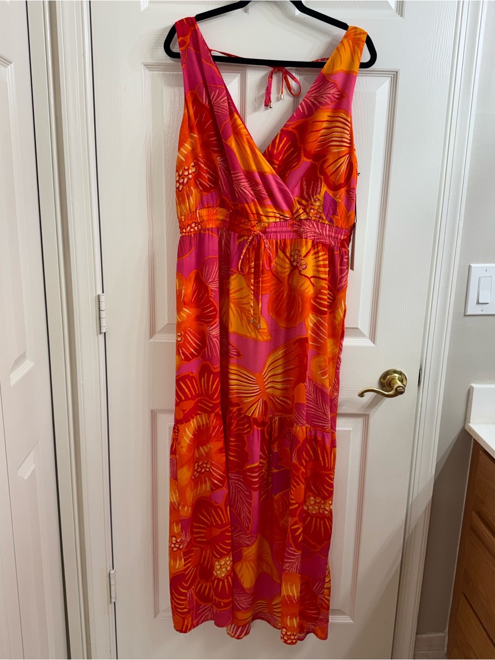 Rachel Zoe Pink and Orange Tropical Print  Sun Dress Size L